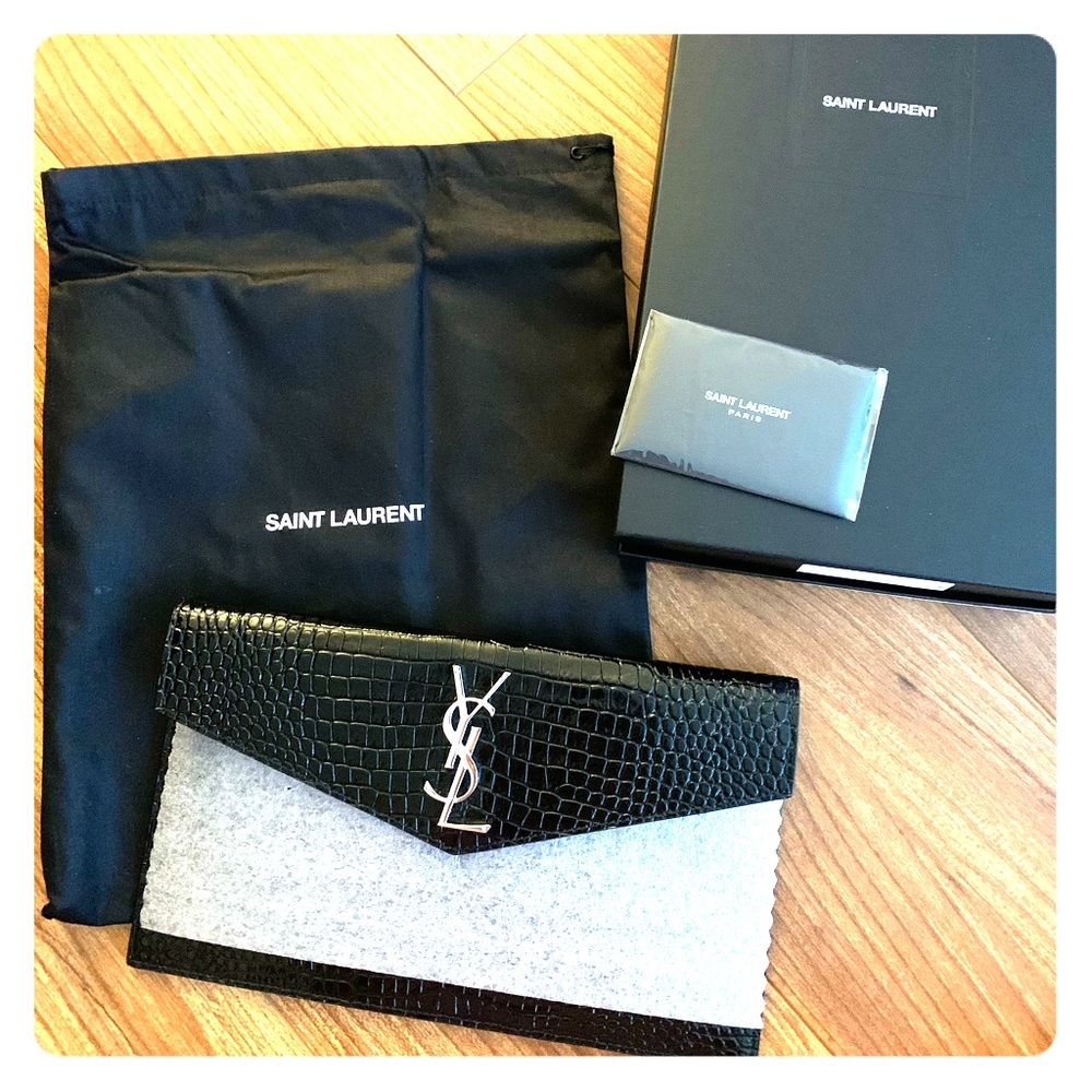 Saint Laurent YSL Croc Embossed Uptown Pouch